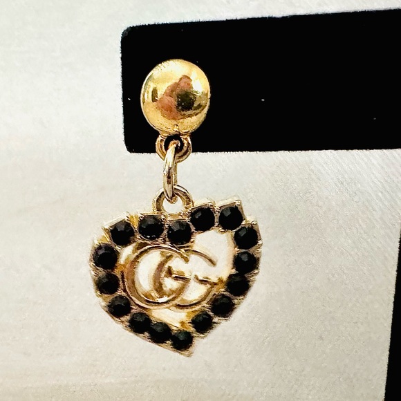 Upcycled Gucci Gold & Black Heart Charms added to Post Backing to make Earrings - Picture 3 of 5